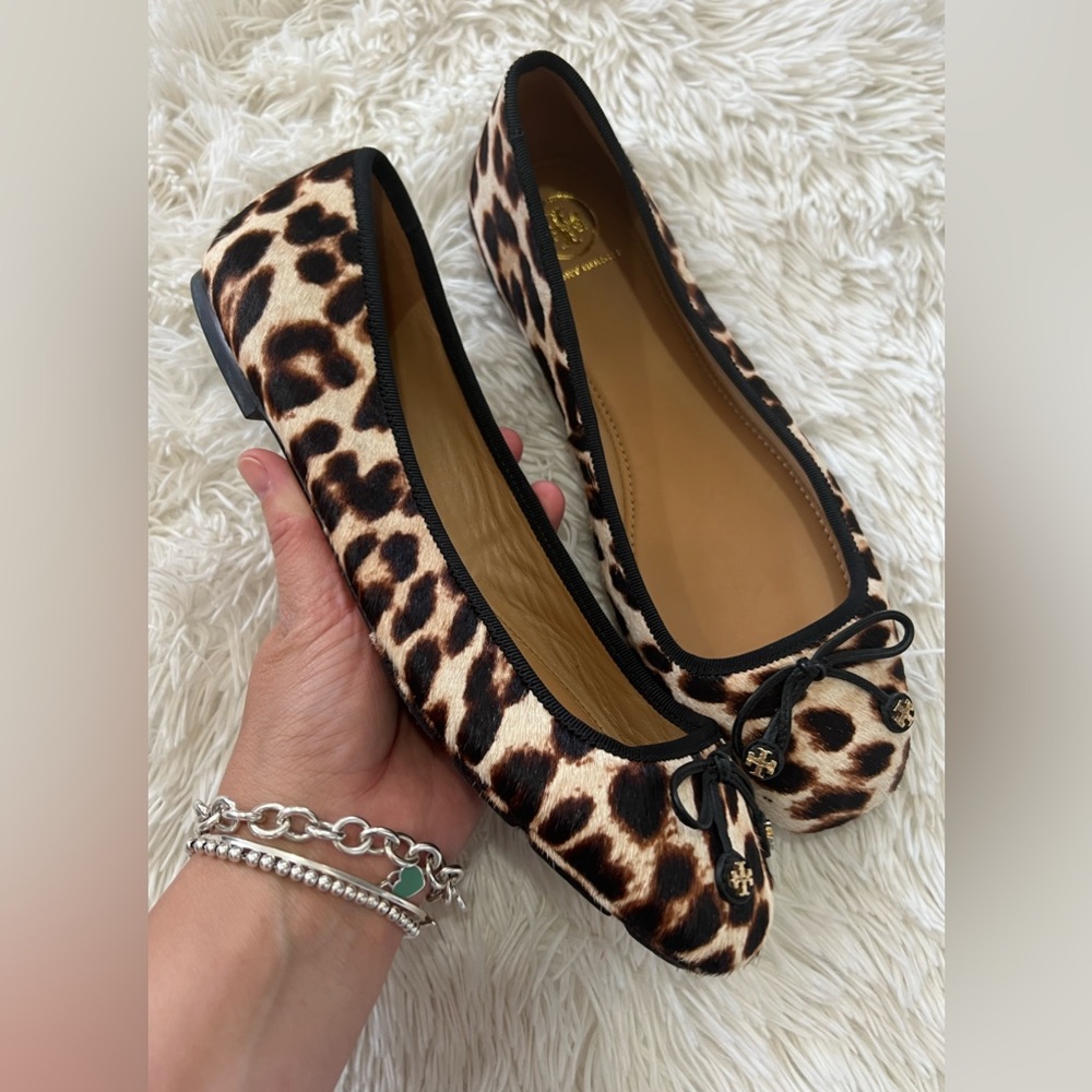 TORY BURCH LAILA DRIVER BALLET FLATS Printed Hair-calf - Size 9.5